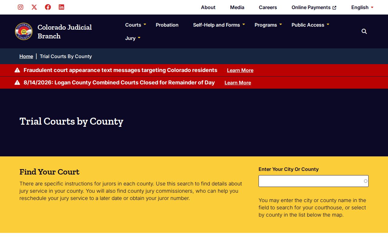 Jefferson County court calendar and Colorado County Court structure