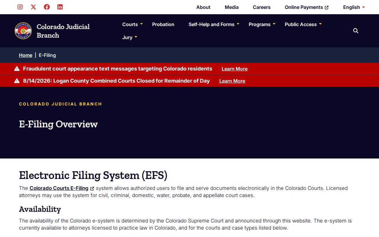 Jefferson County criminal court docket filing through Colorado Courts E-Filing