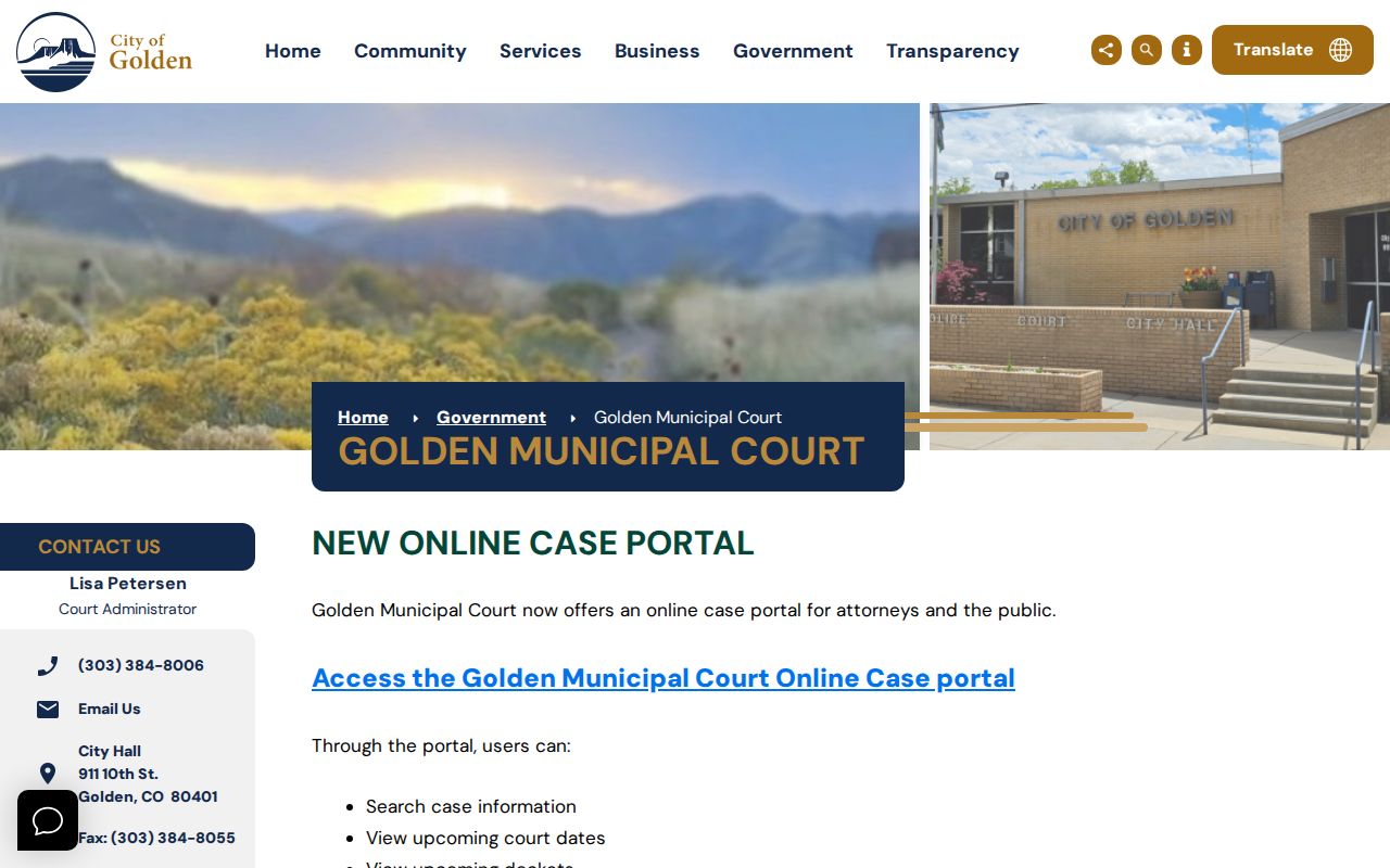 Jefferson County Golden Municipal Court docket information