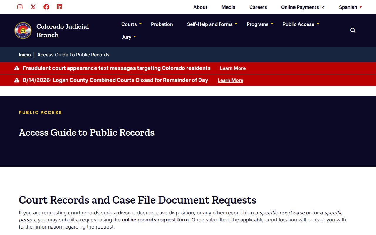 Colorado Judicial Branch guide to public court record access