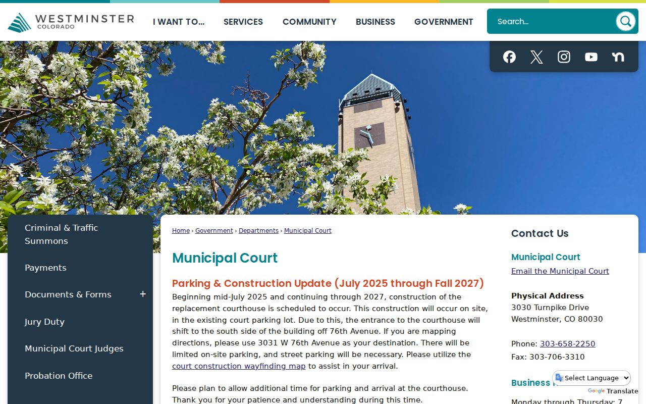 Jefferson County Westminster Municipal Court docket information