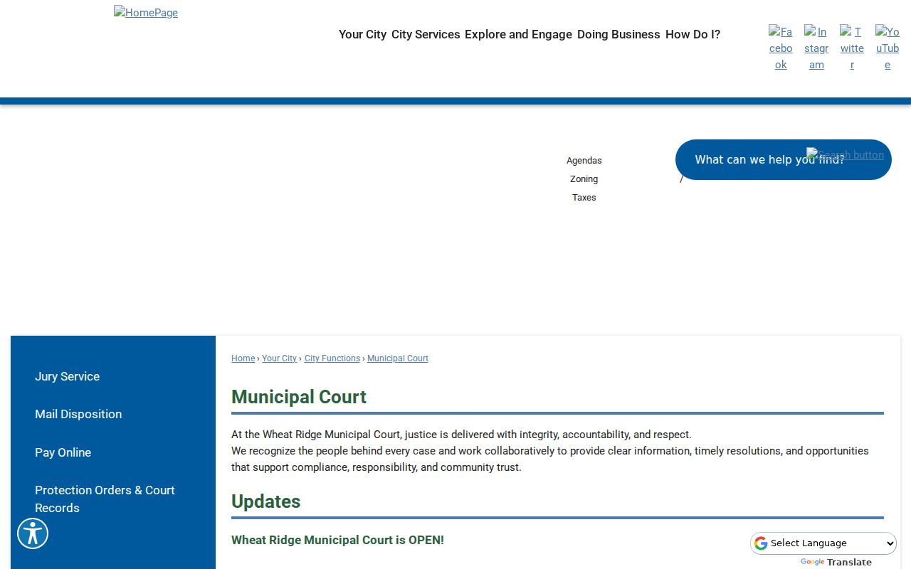 Jefferson County Wheat Ridge Municipal Court docket information