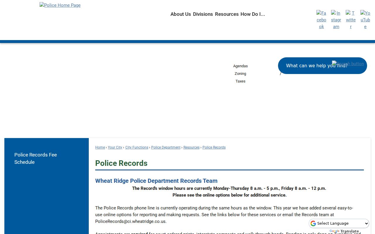 Jefferson County Wheat Ridge police and court record routing